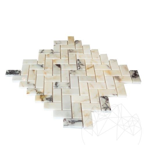 Mozaic Marmura Arabescato Herringbone Polisat 2.3 x 5 cm