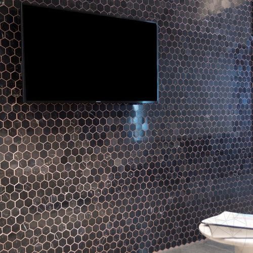 Mozaic Marmura Nero Marquina Hexagon Polisata 2.5 x 2.5 cm